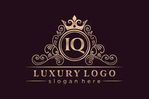 IQ Initial Letter Gold calligraphic feminine floral hand drawn heraldic monogram antique vintage style luxury logo design Premium Vector