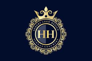 HH Initial Letter Gold calligraphic feminine floral hand drawn heraldic monogram antique vintage style luxury logo design Premium Vector