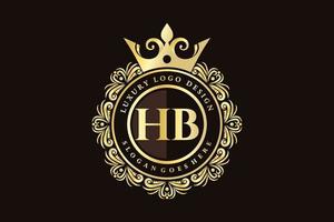 HB Initial Letter Gold calligraphic feminine floral hand drawn heraldic monogram antique vintage style luxury logo design Premium Vector