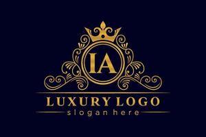 IA Initial Letter Gold calligraphic feminine floral hand drawn heraldic monogram antique vintage style luxury logo design Premium Vector