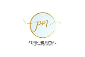 Initial PM handwriting logo with circle template vector signature, wedding, fashion, floral and botanical with creative template.