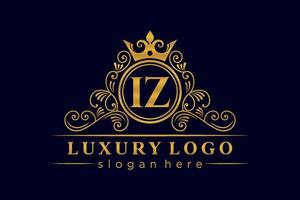 IZ Initial Letter Gold calligraphic feminine floral hand drawn heraldic monogram antique vintage style luxury logo design Premium Vector