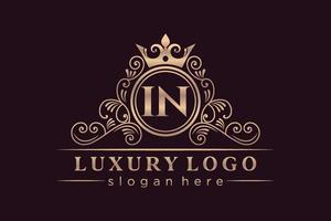 IN Initial Letter Gold calligraphic feminine floral hand drawn heraldic monogram antique vintage style luxury logo design Premium Vector