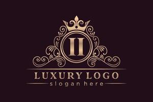 II Initial Letter Gold calligraphic feminine floral hand drawn heraldic monogram antique vintage style luxury logo design Premium Vector