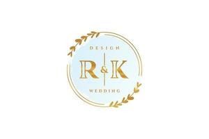 Initial RK beauty monogram and elegant logo design handwriting logo of initial signature, wedding, fashion, floral and botanical with creative template. vector