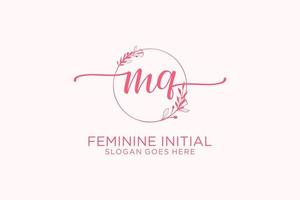 Initial MQ beauty monogram and elegant logo design handwriting logo of initial signature, wedding, fashion, floral and botanical with creative template. vector