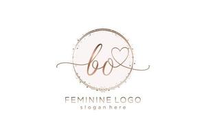 logotipo inicial de escritura a mano bo con plantilla de círculo logotipo vectorial de boda inicial, moda, floral y botánica con plantilla creativa. vector