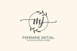 Initial MJ beauty monogram and elegant logo design handwriting logo of initial signature, wedding, fashion, floral and botanical with creative template. vector