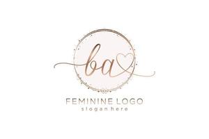 logotipo inicial de escritura a mano ba con plantilla de círculo logotipo vectorial de boda inicial, moda, floral y botánica con plantilla creativa. vector