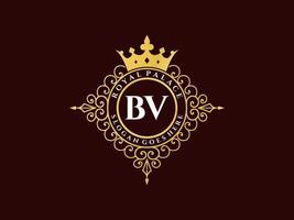 Letter BV Antique royal luxury victorian logo with ornamental frame. vector