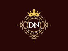 Letter DN Antique royal luxury victorian logo with ornamental frame. vector