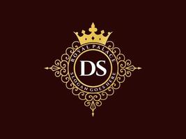 Letter DS Antique royal luxury victorian logo with ornamental frame. vector