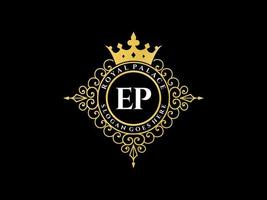 Letter EP  Antique royal luxury victorian logo with ornamental frame. vector