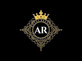 Letter AR Antique royal luxury victorian logo with ornamental frame. vector