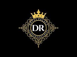 Letter DR Antique royal luxury victorian logo with ornamental frame. vector