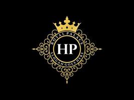 Letter HP Antique royal luxury victorian logo with ornamental frame. vector