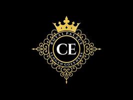 Letter CE Antique royal luxury victorian logo with ornamental frame. vector