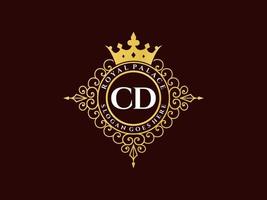 Letter CD Antique royal luxury victorian logo with ornamental frame. vector