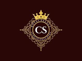 Letter CS Antique royal luxury victorian logo with ornamental frame. vector