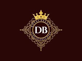 Letter DB Antique royal luxury victorian logo with ornamental frame. vector