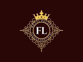 Letter FL Antique royal luxury victorian logo with ornamental frame. vector