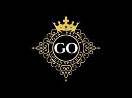 Letter GO Antique royal luxury victorian logo with ornamental frame. vector