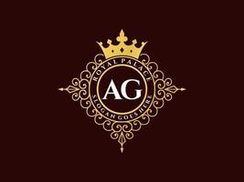 Letter AG Antique royal luxury victorian logo with ornamental frame. vector