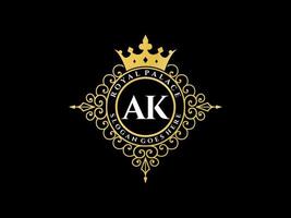 Letter AK Antique royal luxury victorian logo with ornamental frame. vector