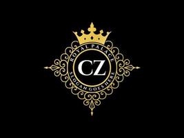 Letter CZ Antique royal luxury victorian logo with ornamental frame. vector