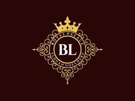 Letter BL Antique royal luxury victorian logo with ornamental frame. vector