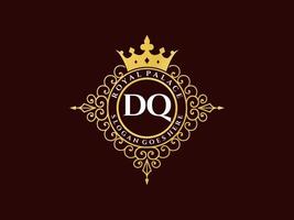 letra dq logotipo victoriano de lujo real antiguo con marco ornamental. vector