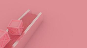 Abstract airport conveyor loader belt.Baggage claim area. Air cargo transportation concept. Packages distribution hall arrival. Logistic concept. Pink pastel color isometric box. Minimal animation 4k video