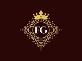 Letter FG Antique royal luxury victorian logo with ornamental frame. vector