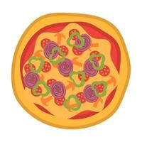 iconos de vista superior de pizza. comida italiana con tomate y queso aislado sobre fondo blanco. delicioso menú para un restaurante con queso, champiñones e ingredientes de carne. ilustración de vector de comida redonda