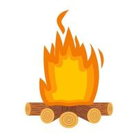 Campfire vector illustration icon isolated white background. Outdoor camp flame and nature bonfire. Forest fire element and travel adventure firewood. Summer fireplace burn and hiking explore camping