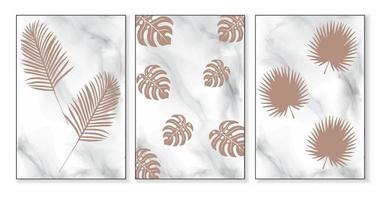 Abstract decorative background poster with palm branches and leaves in boho style on a marble background. Vector poster.