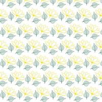 Magnolia with leaves seamless pattern. Bright colorful plant pattern. Vector pattern.