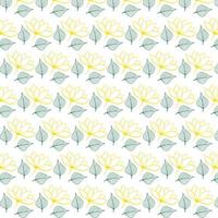 Magnolia with leaves seamless pattern. Bright colorful plant pattern. Vector pattern.