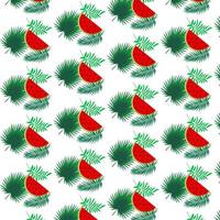 Watermelon with palm leaves seamless pattern. Bright colorful pattern. Vector pattern.