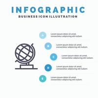 plantilla de infografía azul web de globo de oficina mundial plantilla de icono de línea de vector de 5 pasos