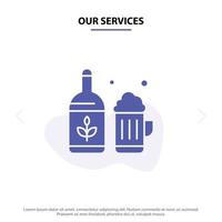 Our Services Beer Bottle Cup Ireland Solid Glyph Icon Web card Template vector