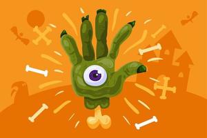 Scary halloween background with green zombie hand vector