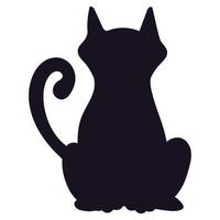 Black cat silhouette, scary Halloween symbol icon vector