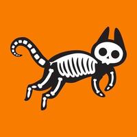Cat skeleton jumping on halloween party vector