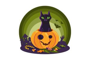 Cat in pumpkin halloween funny decoration vector