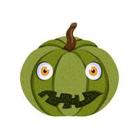 calabaza verde con sonrisa de miedo, fiesta de halloween vector