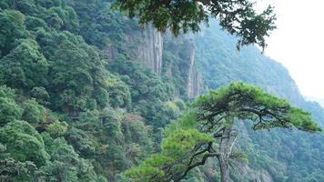 The beautiful mountains landscapes with the green forest and the erupted rock cliff as background in the countryside of the China photo