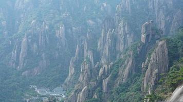 The beautiful mountains landscapes with the green forest and the erupted rock cliff as background in the countryside of the China photo