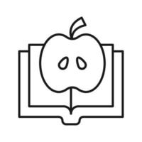 Book, reading, novel, education. Simple isolated pictogram for web sites, stores, articles, adverts. Editable stroke. Vector line icon of apple over opened book