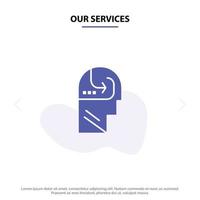 Our Services Learning Skill Mind Head Solid Glyph Icon Web card Template vector